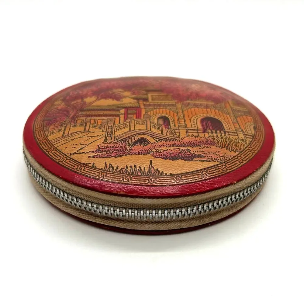 Vintage 1930's or 40's Leather‎ Powder Compact